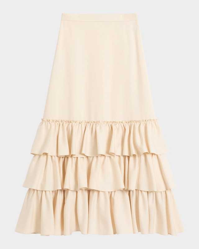 Tiered Ruffle Shantung Silk Maxi Skirt